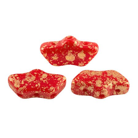 Delos Par Puca ®-Paris® Opaque Coral Red Splash, 3 Hole Czech Glass 6 x 11mm, 93200-94401-25 Beads