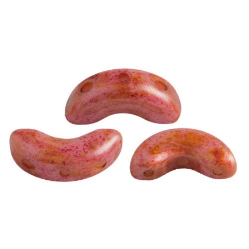 Arcos® par Puca® Opaque Rose Spotted, 3-Hole 5X10mm Czech Glass, 02010-65327-30 Beads