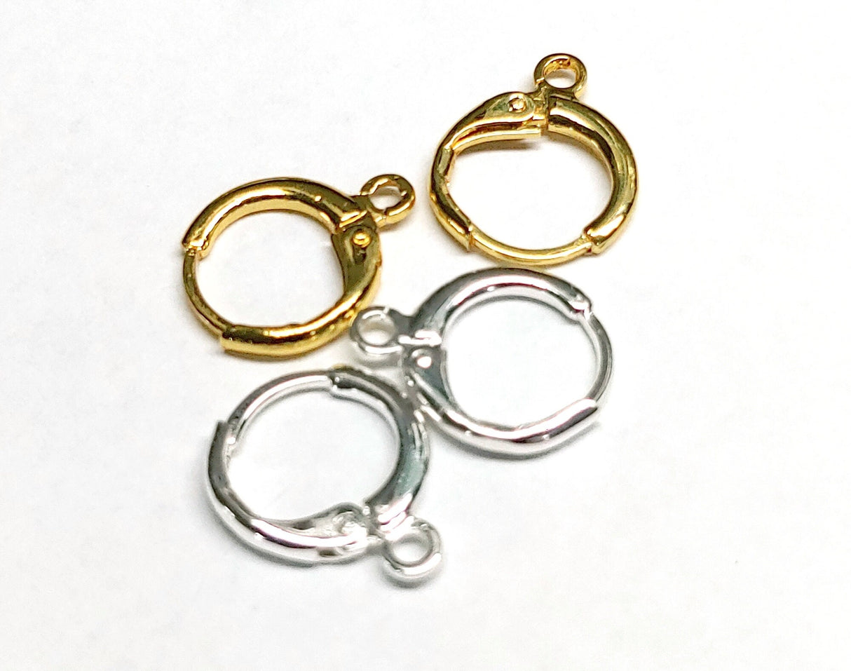 Leverback Earwire, 14mm Long - Silver Plated Brass or Gold Plated Brass, Hypoallergenic Tarnish Resistant