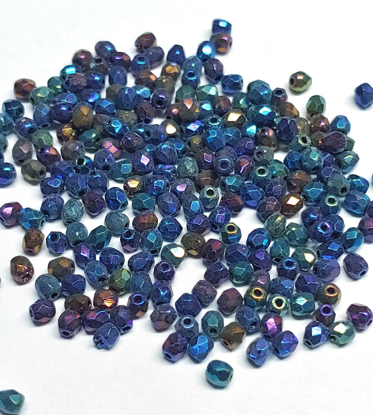 3mm Fire Polish Jet Blue Iris, Czech glass faceted round bead, 21435