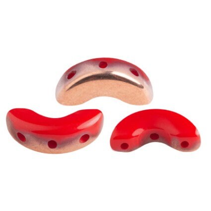 Arcos Par Puca Opaque Coral Red Capri Gold, 3-Hole 5X10MM Czech Glass 93200-27101-30 Beads