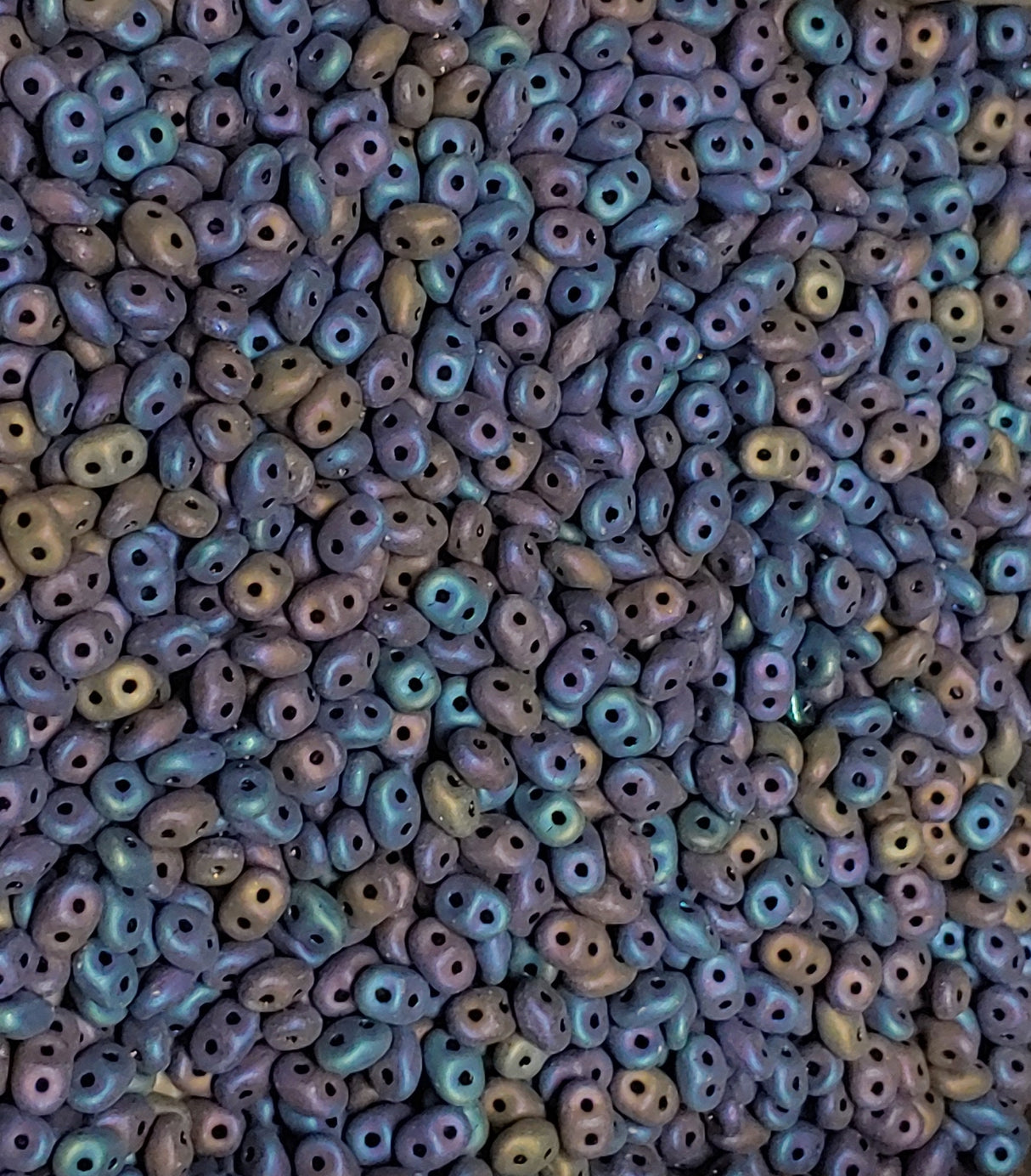 SuperDuo Jet Rainbow Iris Matte, 2 hole bead 2.5x5mm Czech Glass Beads 21105-10 Grams