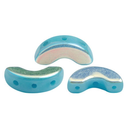 Arcos par Puca Opaque Blue Turquoise AB, 3-Hole 5X10MM Czech Glass 63030-28701-30 Beads