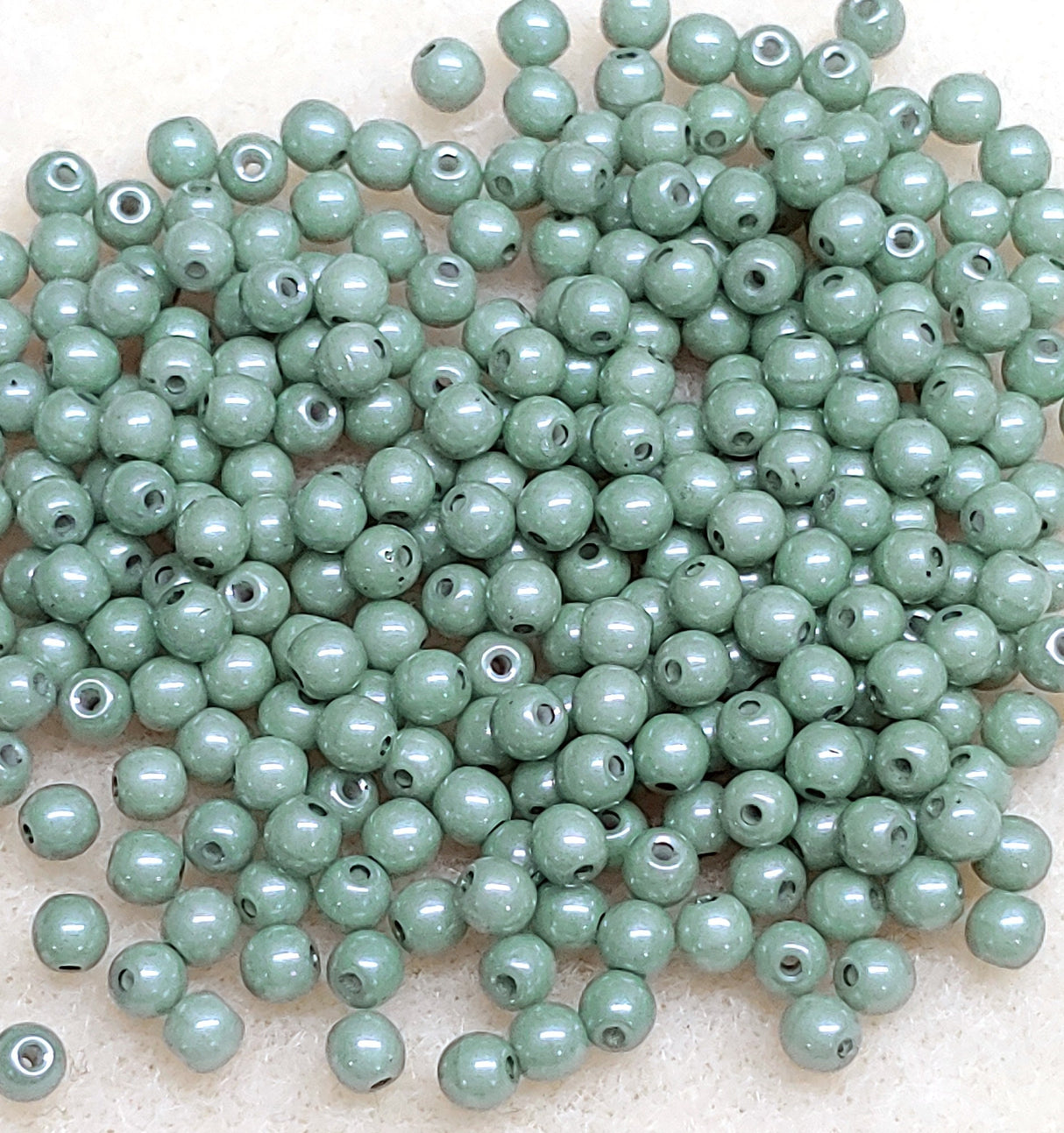 3mm Round Chalk Green Luster Czech Glass Beads, 14459 50 beads
