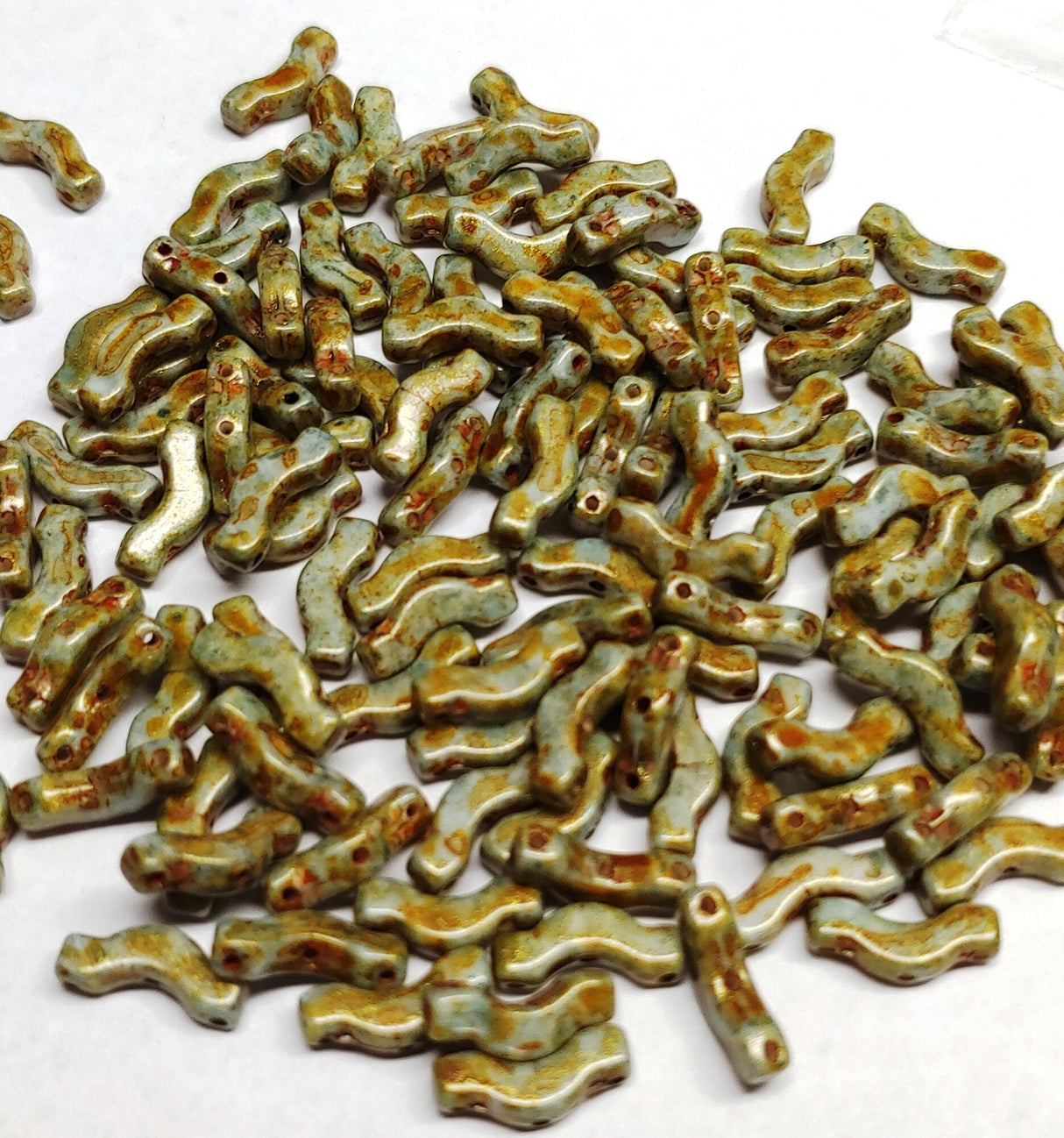 Bridge Bead Cardamom, 3x12mm Czech Glass 3-Hole Bead, 30 beads