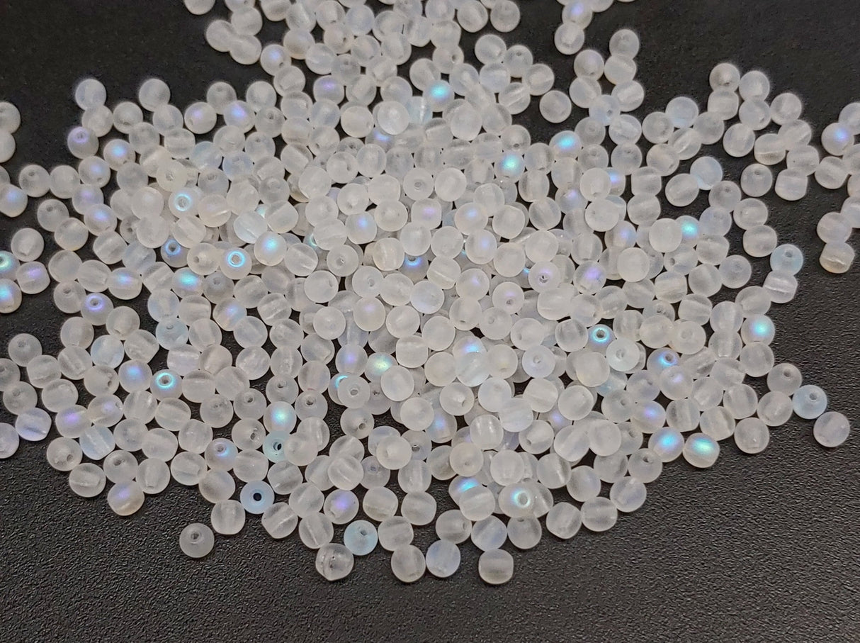 3mm Round Crystal AB Matted Czech Glass Beads - 28771