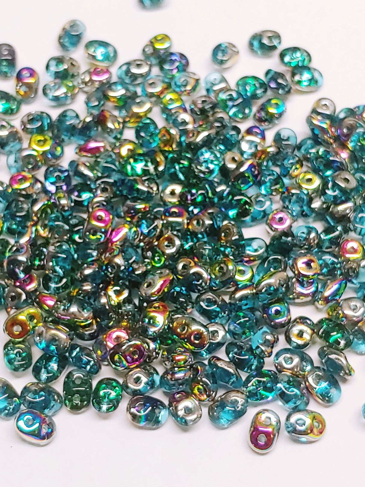 SuperDuo Aqua Vitrail, Czech Glass 2-hole bead, 2.5x5mm 28101, 10 grams