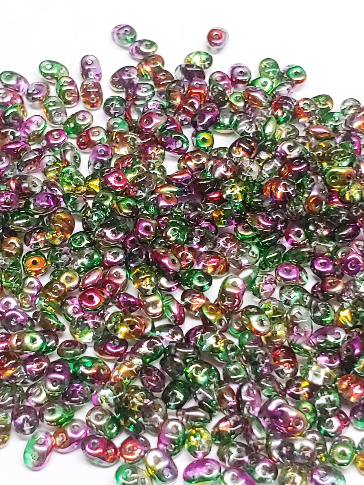 SuperDuo Marea Pck/Gold, Czech Glass 2-hole bead, 2.5x5mm, 10 grams