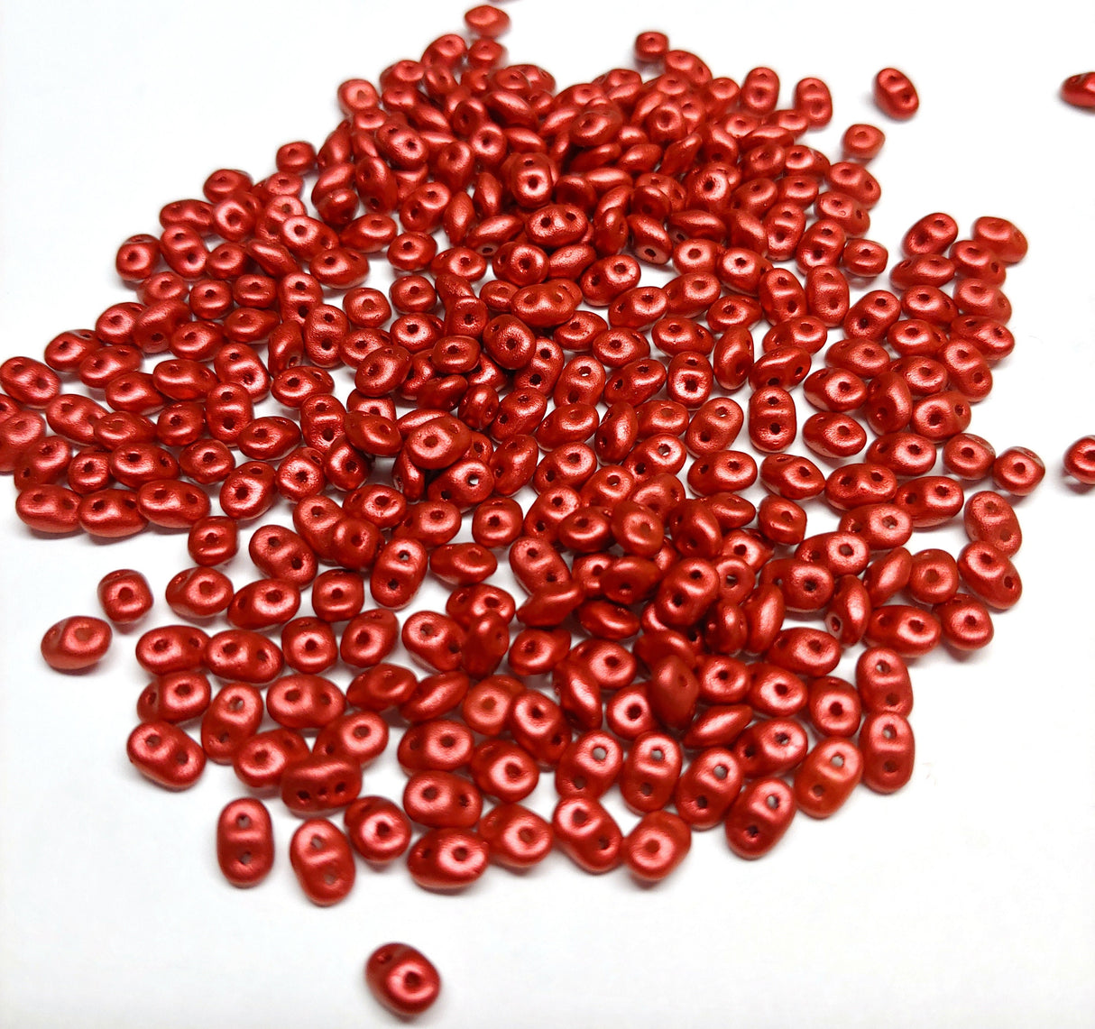 SuperDuo Chalk Lava Red, Czech Glass 2-hole bead 2.5mmx5mm