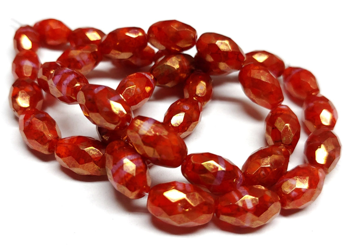 12x8mm Burnt Orange with Gold Luster Faceted Oval, Czech Glass Beads, 0791/FOV, 6 beads or 12 beads