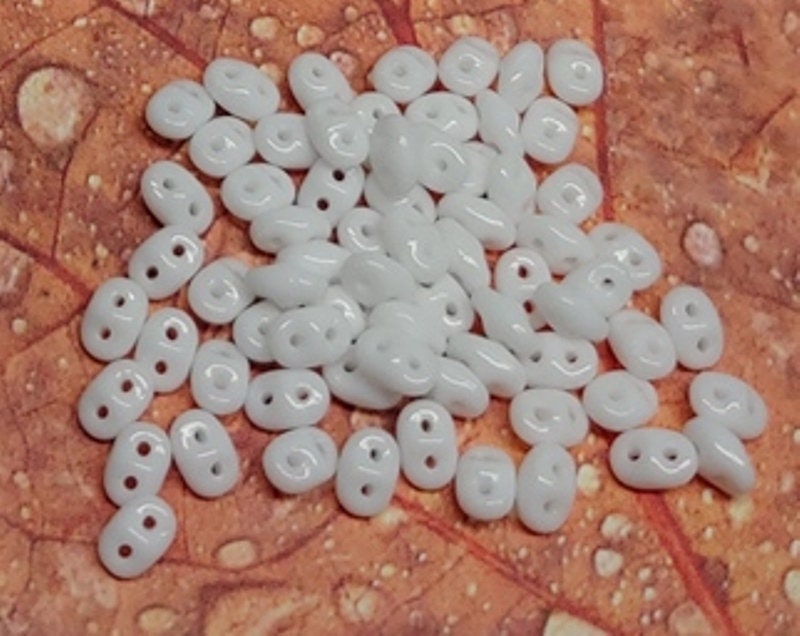 SuperDuo Chalk White, 2 hole bead 2.5x5mm Czech Glass Beads, 10 grams