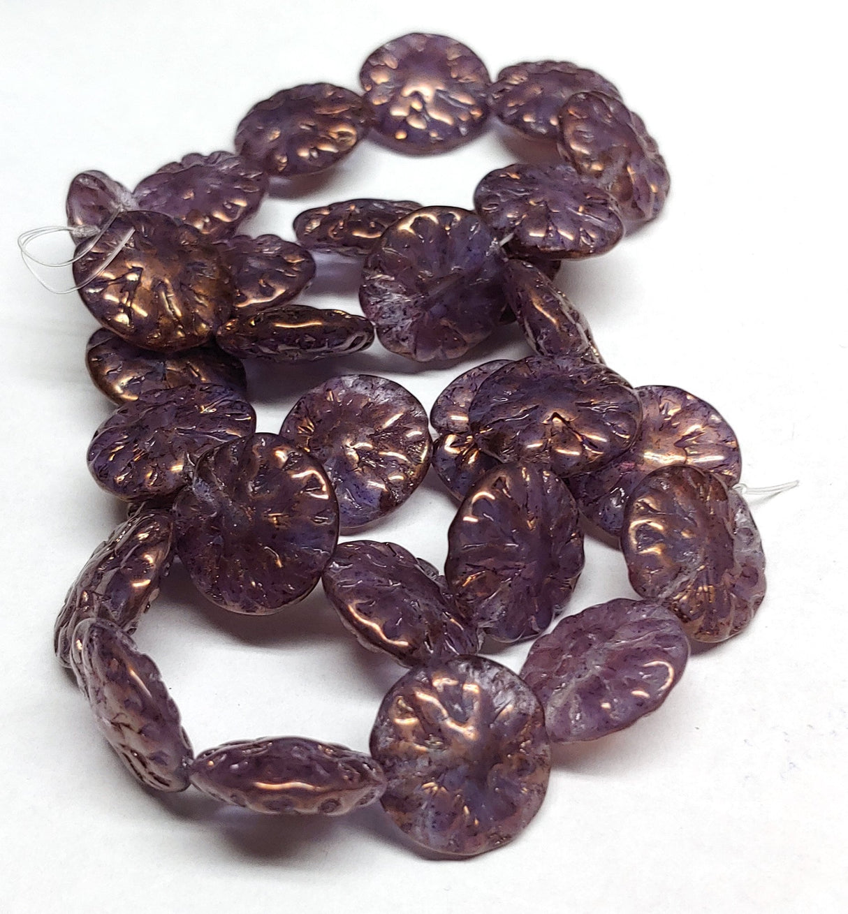 14mm Dahlia Grape with Bronze Finish - Czech Glass Beads, 10 beads