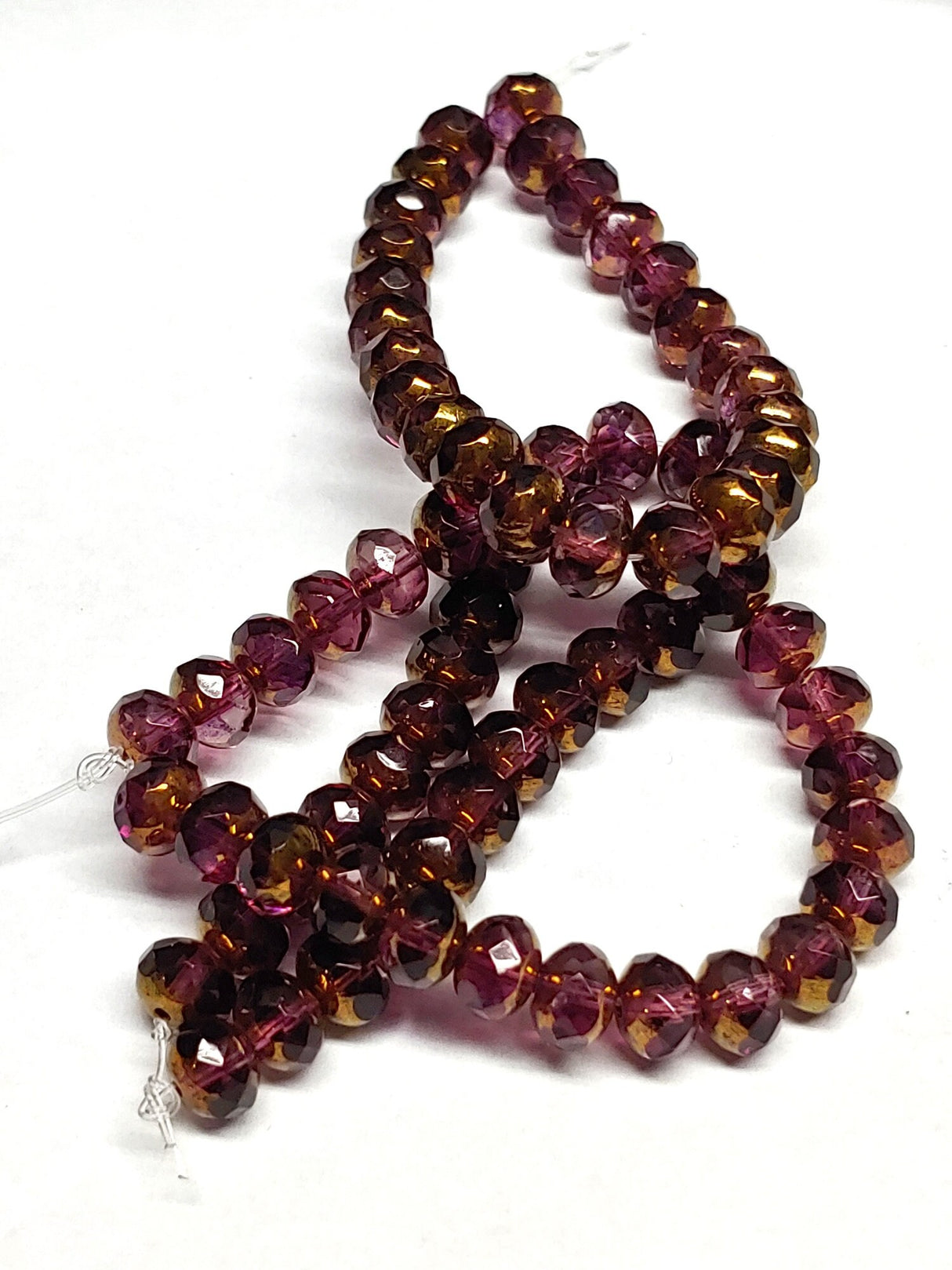 5x7mm Rondell Purple With Brass Finish - Czech Glass Beads, 25 beads
