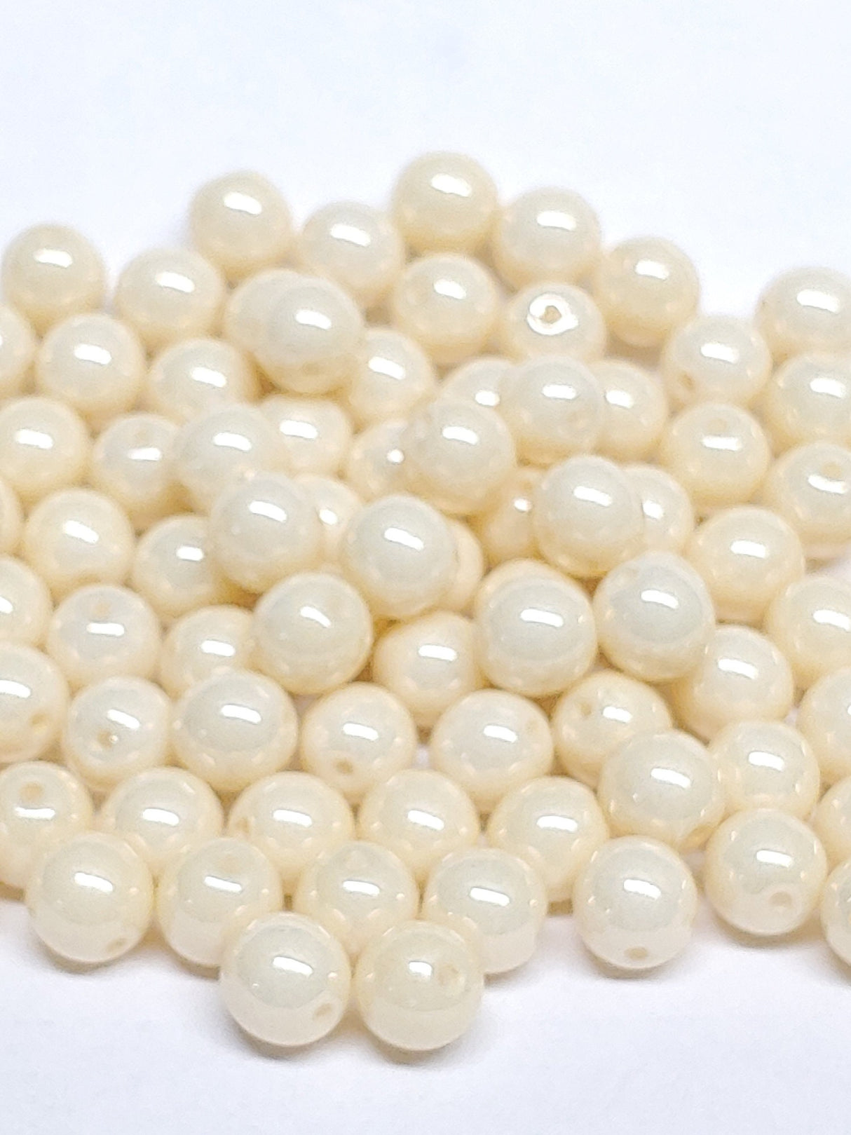 6mm Round, Cream Luster Czech Glass Beads, 14401 - 25 beads