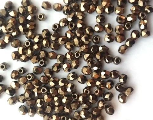 3mm Fire Polish Light Bronze, Czech glass faceted bead, 90215