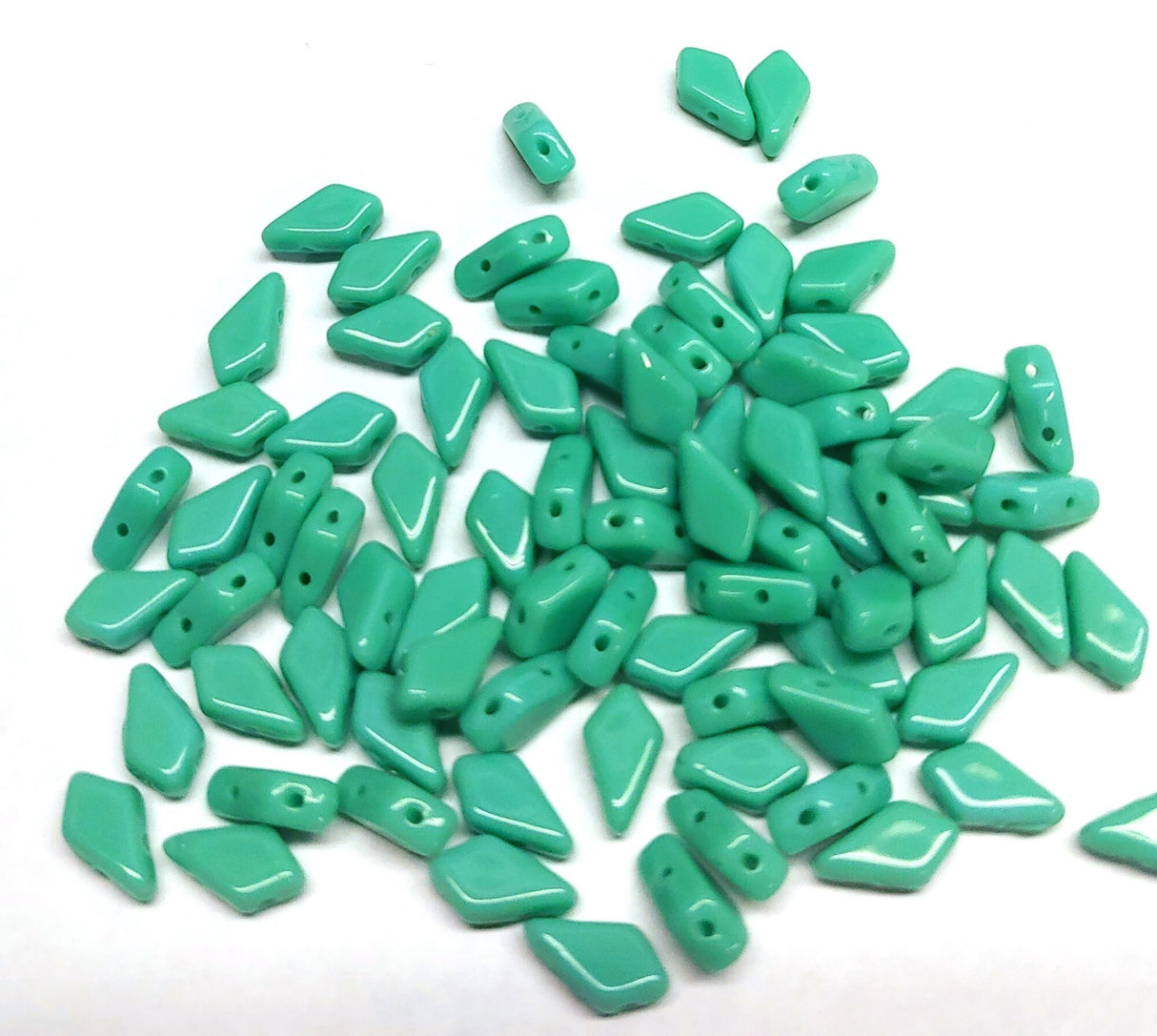 Kite Bead Turquoise Green, 2-Hole Czech Glass 9x5mm-30 Beads