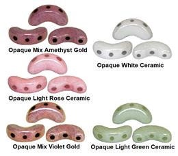 Arcos par Puca Opaque Mix, Rose, Light Green and White, 3-Hole 5X10MM Czech Glass, 30 Beads, choose a color