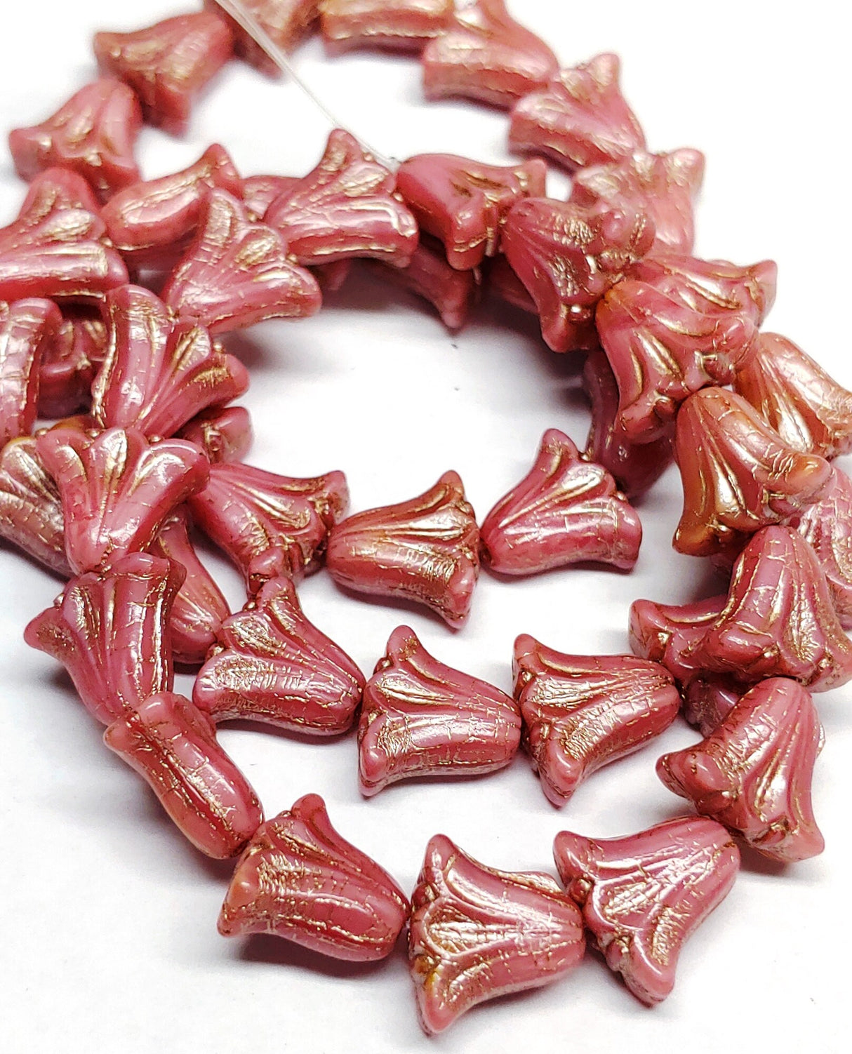 Lily Bead 9x10mm, Pink Silk with Platinum Wash, Flower Bead - 10 Beads