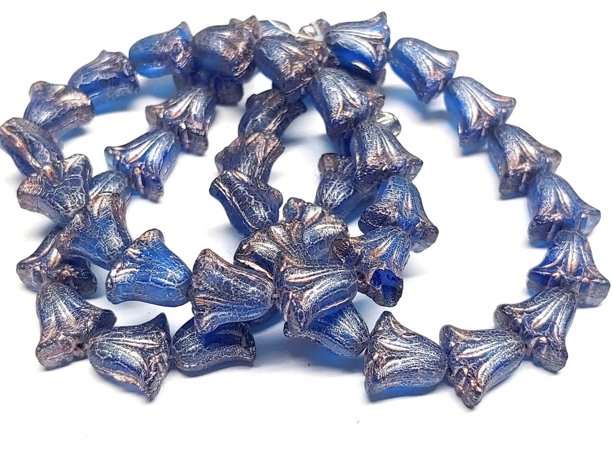 Lily Bead 9x10mm, Deep Blue Transparent Matte w/Platinum Wash, 10 Beads