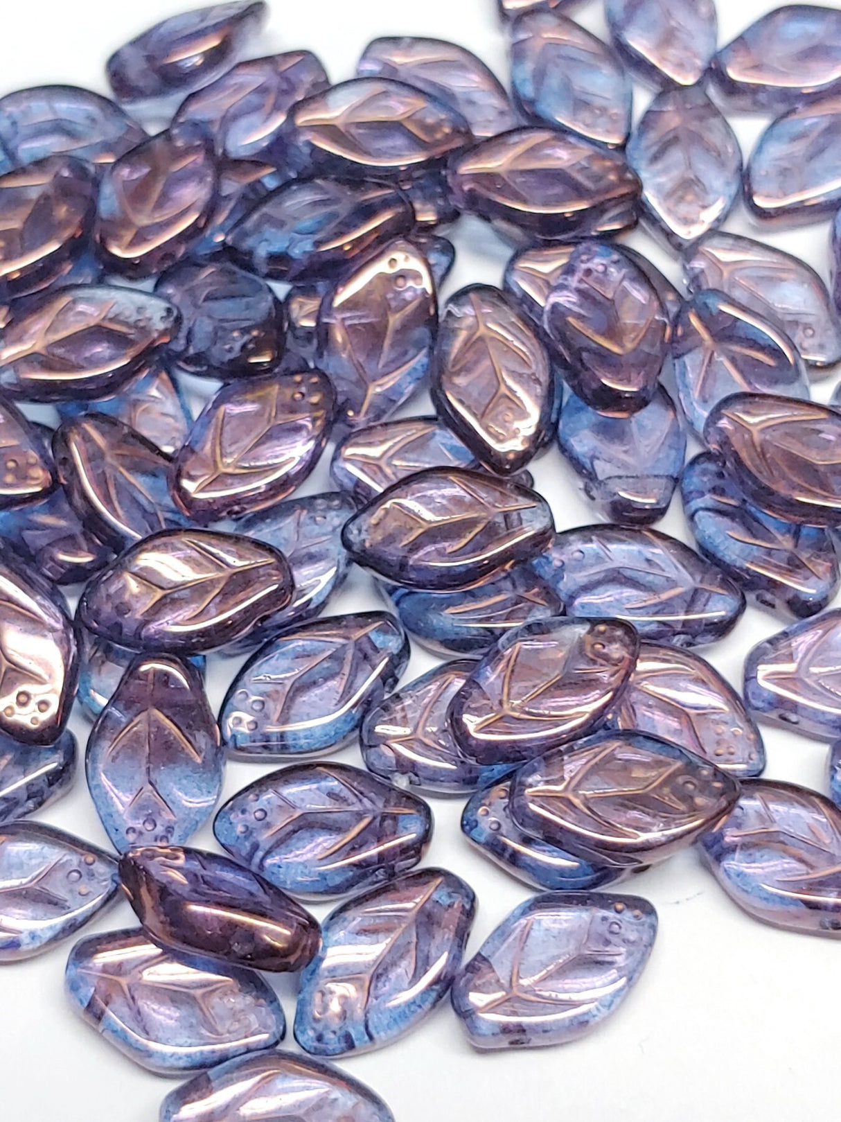 Leaf Bead Lumi Amethyst, 12x7mm Czech Glass, 25 Beads