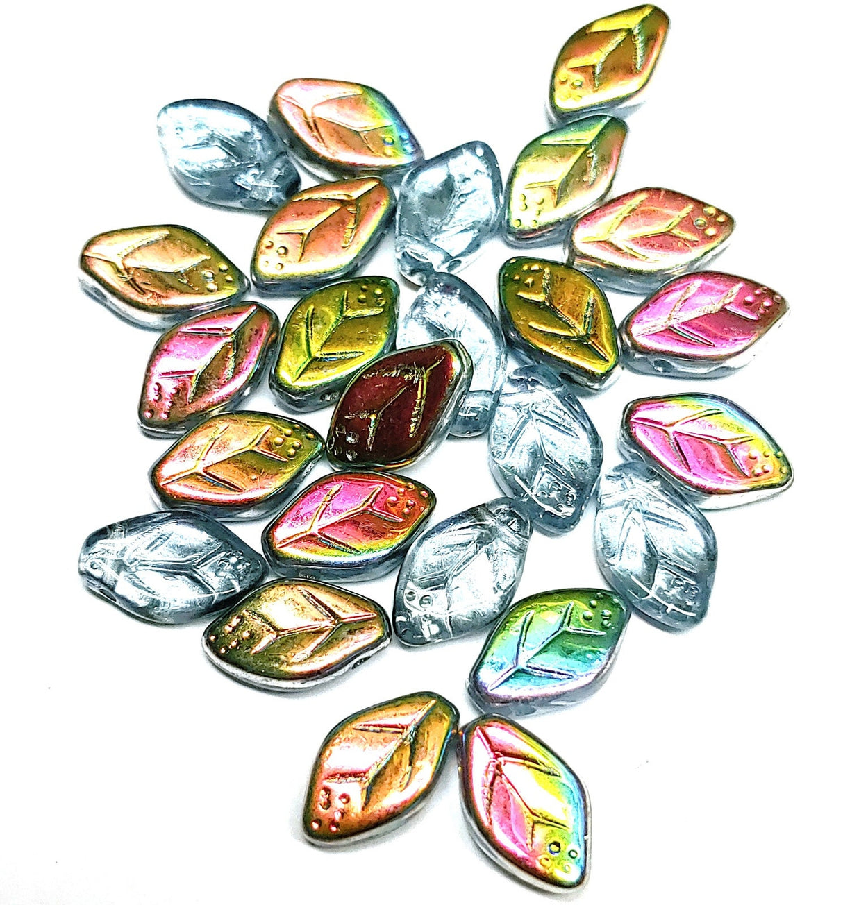 Leaf Bead Alexandrite Vitrail, 12x7mm Czech Glass, 25 Beads