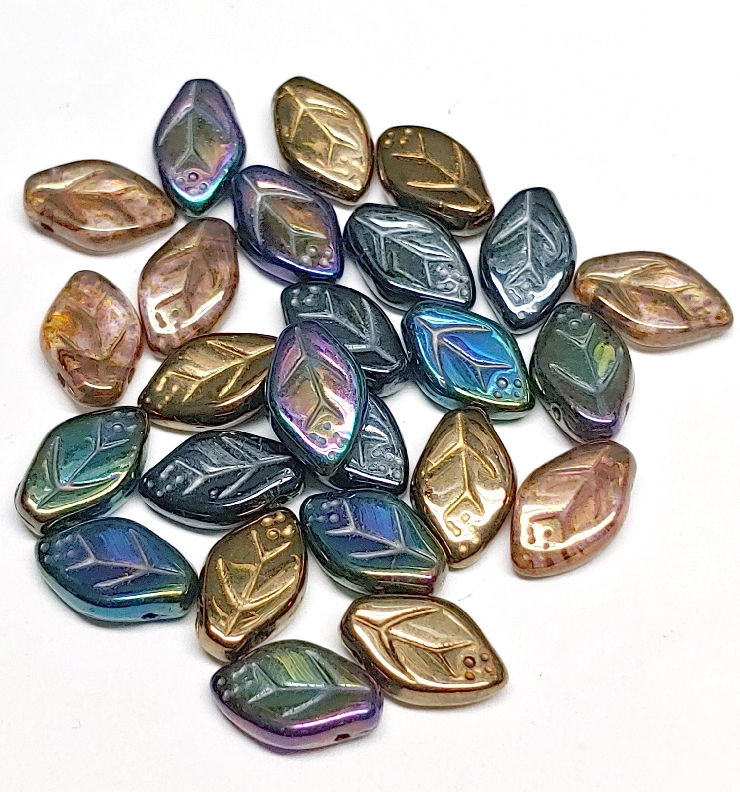 Leaf Bead Heavy Metal Mix, 12x7mm Czech Glass, 25 Beads