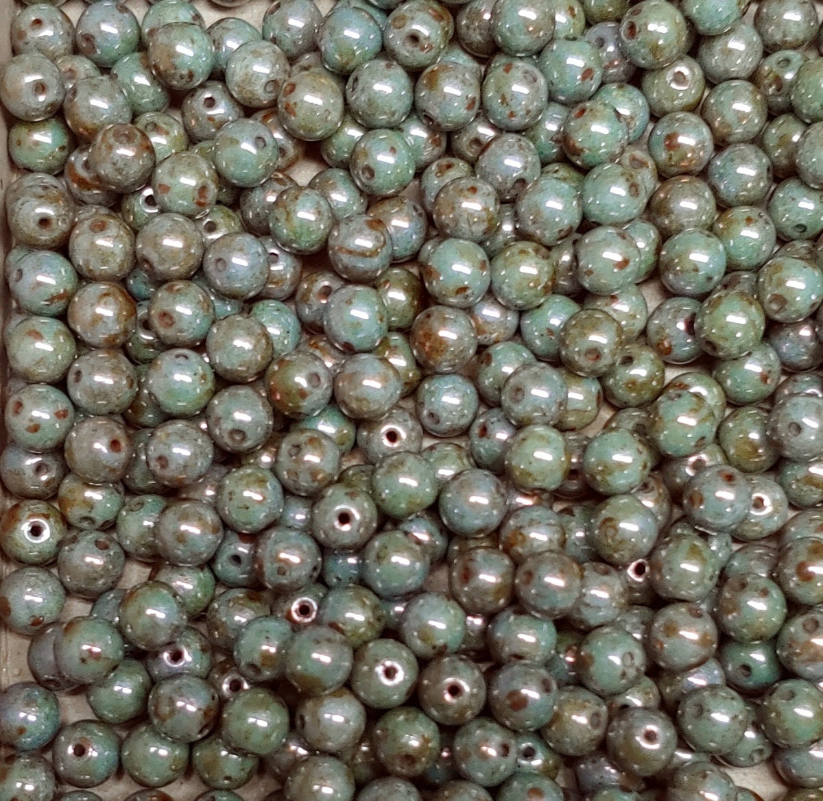 6mm Round, Chalk White Blue Luster Glass Beads, 65431 - 25 beads