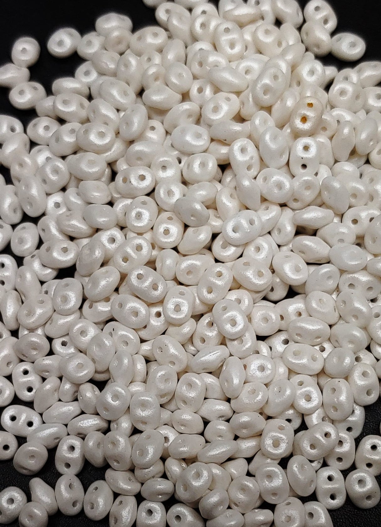 SuperDuo Pearl Shine White, 2-Hole 2.5x5mm Czech Glass-24001, 10 grams