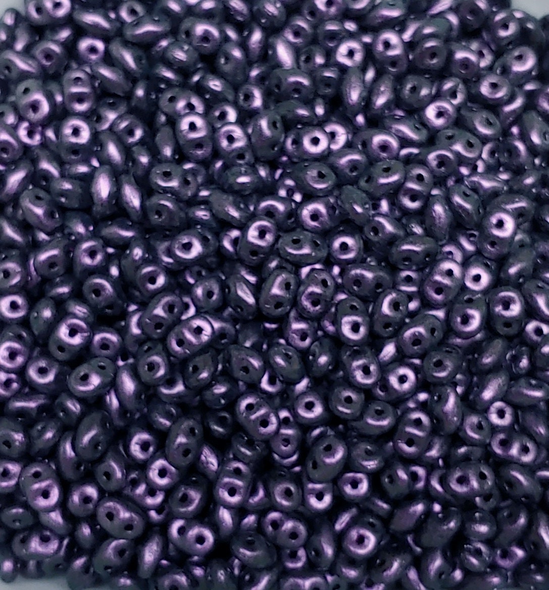 SuperDuo Polychrome Black Raspberry, Czech Glass 2-hole bead 2.5mm x 5mm-94101, 10 grams