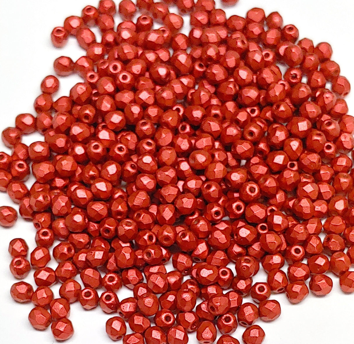 3mm Fire Polish Lava Red, Czech Glass Faceted Round, 01890