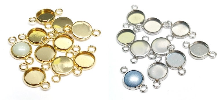 8mm Cabochon Bezel Setting, with 2 Loops for the 8mm Par Puca Flat Cabachons, Silver or Gold, Quantity 4