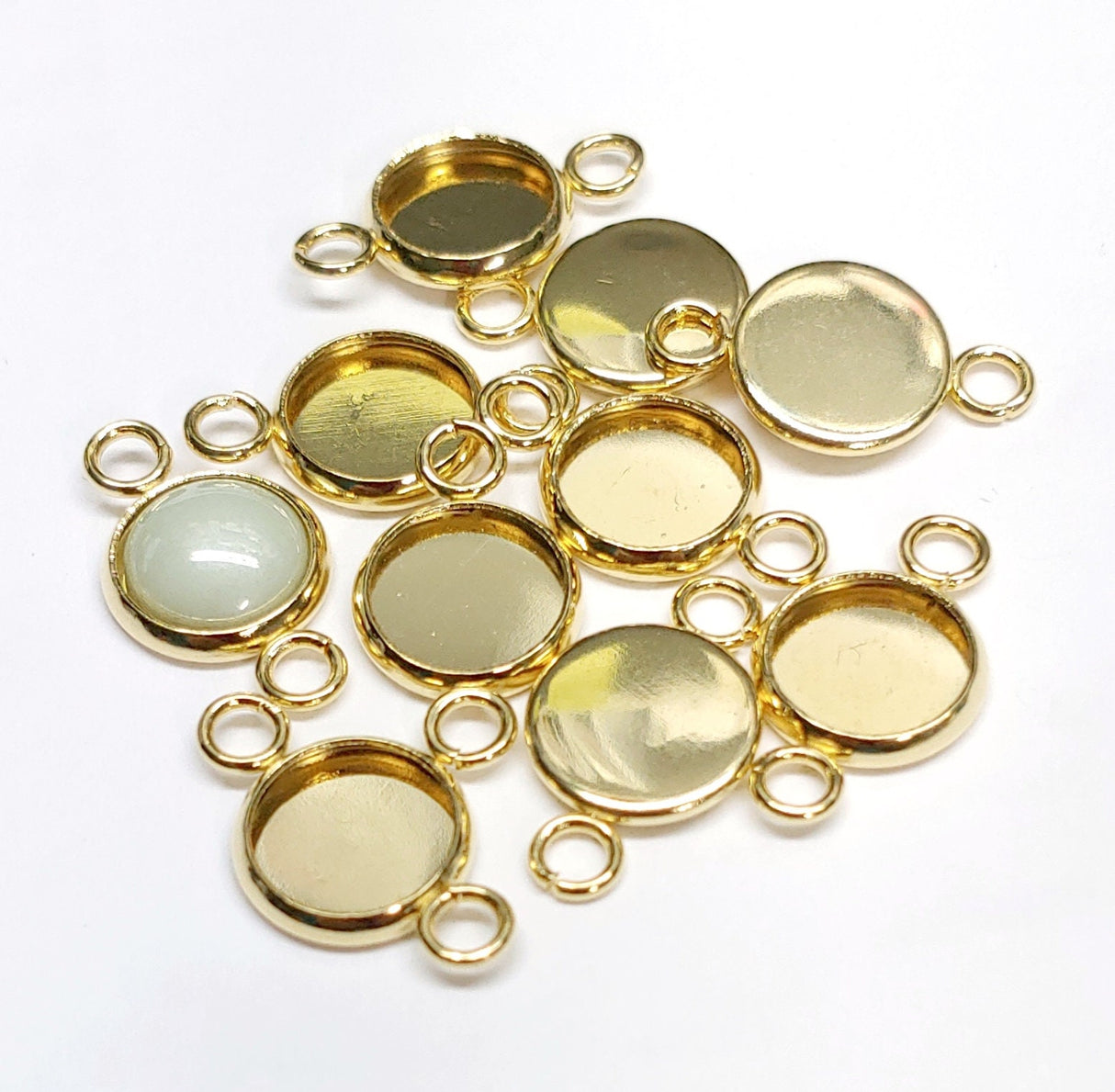 8mm Cabochon Bezel Setting, with 2 Loops for the 8mm Par Puca Flat Cabachons, Silver or Gold, Quantity 4