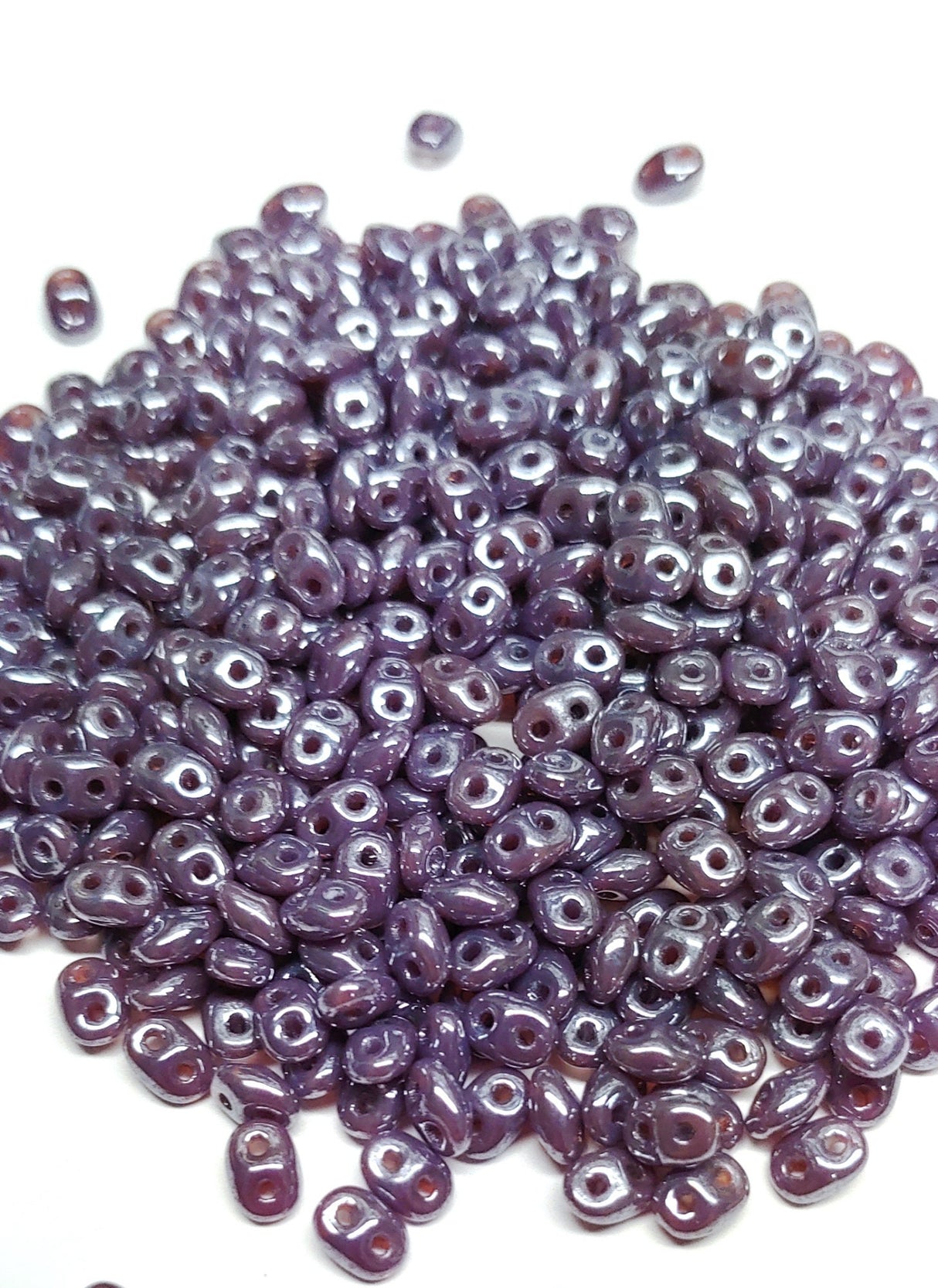 SuperDuo Opal Violet White Luster, Czech Glass 2-hole bead 2.5x5mm, 10 grams