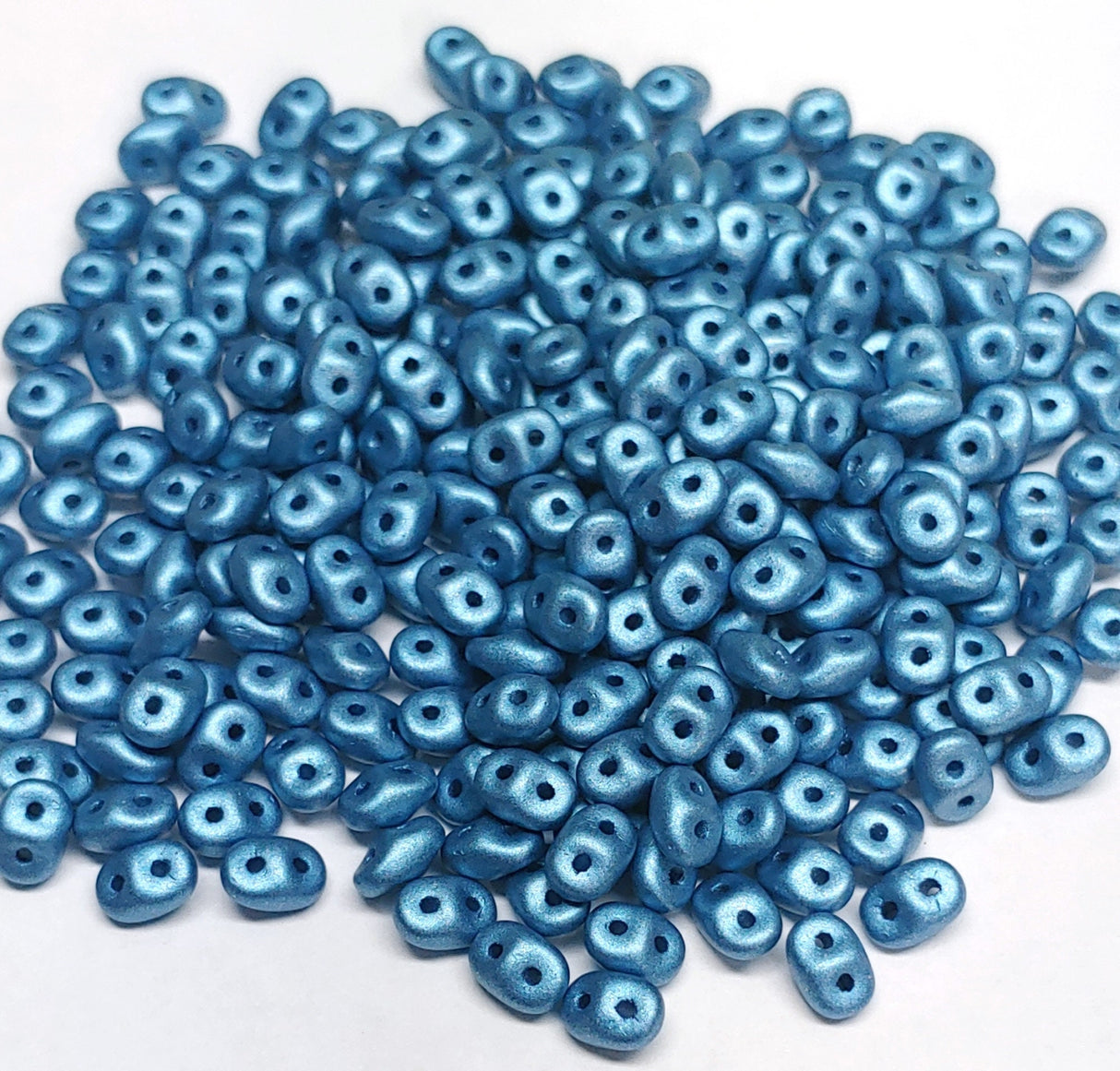 SuperDuo Metallic Sea Blue, Czech Glass 2-hole bead 2.5x5mm-29434, 10 grams