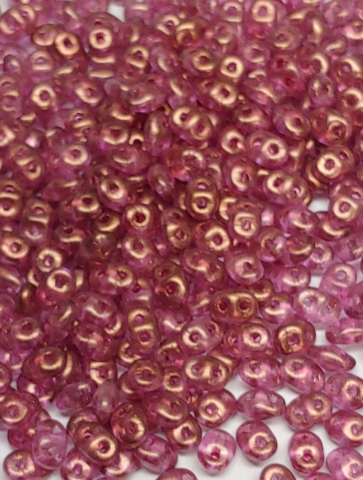 SuperDuo Halo Persian Pink, 2-Hole 2.5x5mm Czech Glass Beads, 29259-10 grams