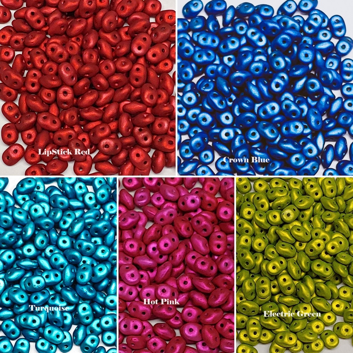 Superduo Metalust Matte, Czech Glass 2-hole bead 2.5mm x 5mm, 10 grams-Choose a color