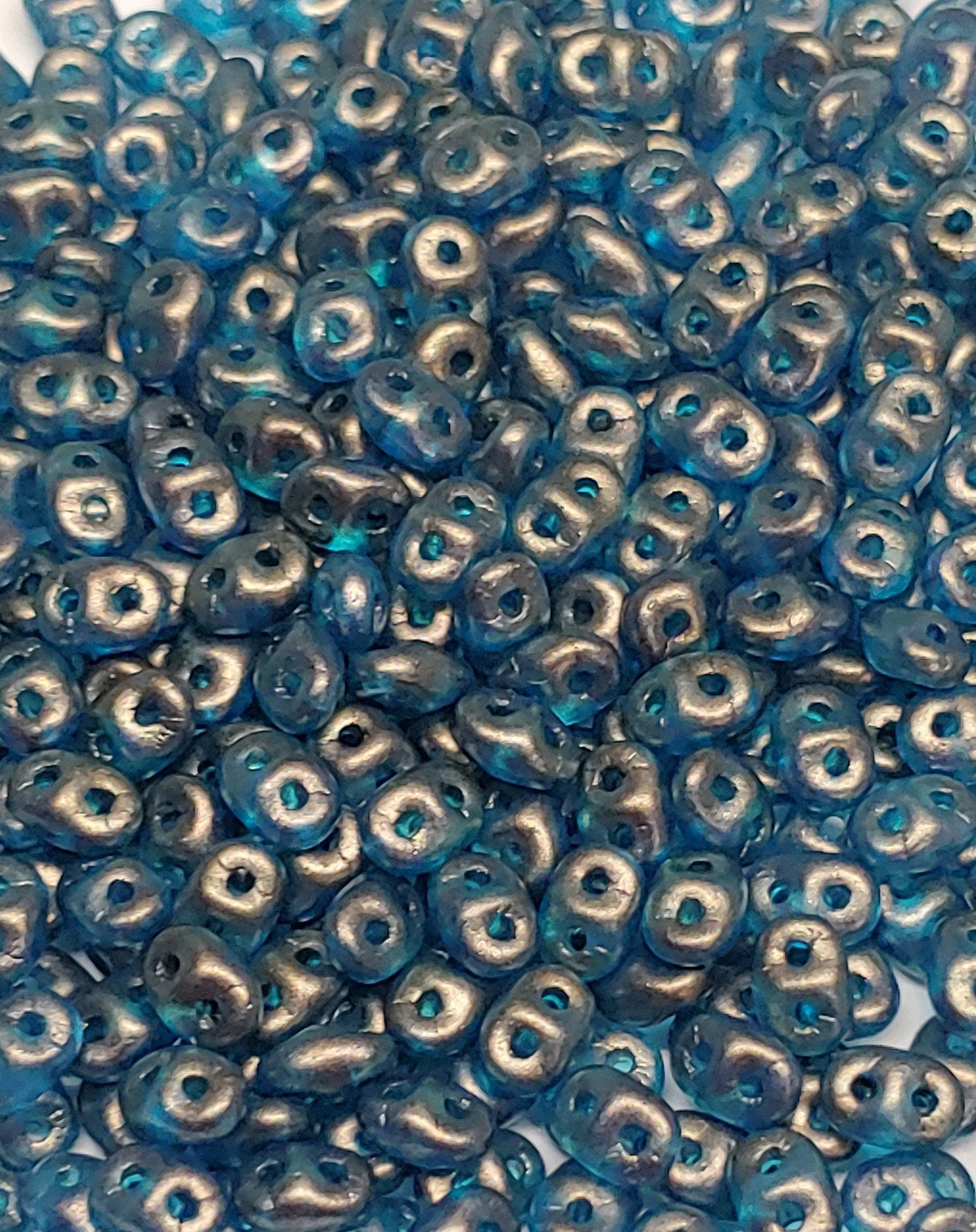 SuperDuo Halo Celestial Blue, 2-Hole 2.5x5mm Czech Glass Beads, 29266-10 grams