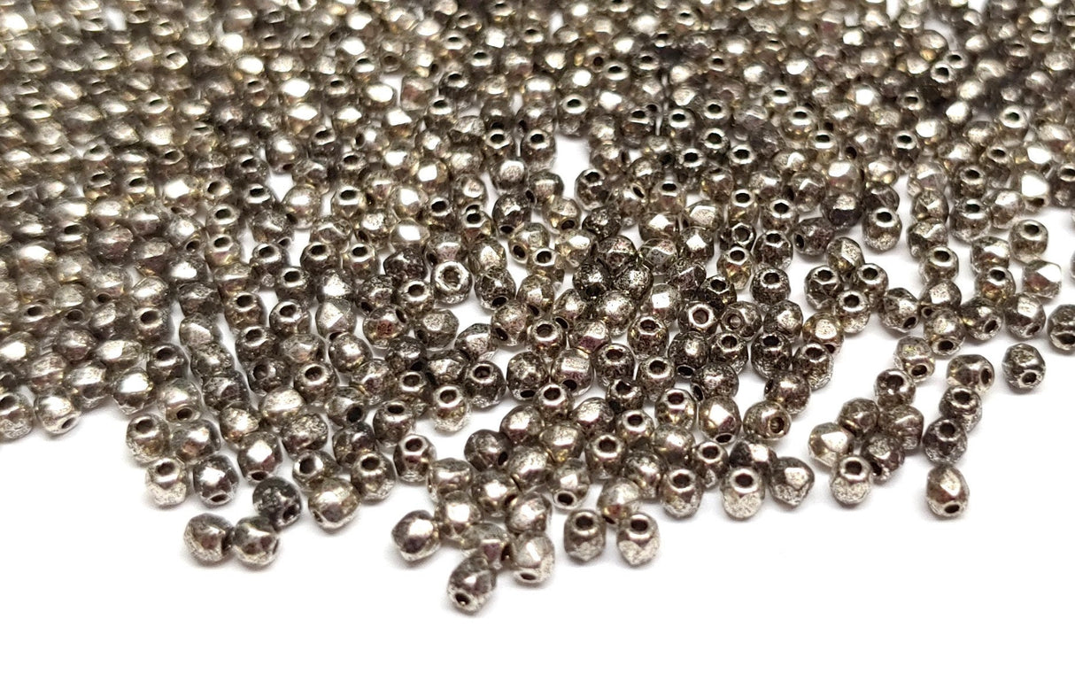 True 2MM Antique Chrome, Fire Polish, Czech Glass, 00030-18549-100 beads
