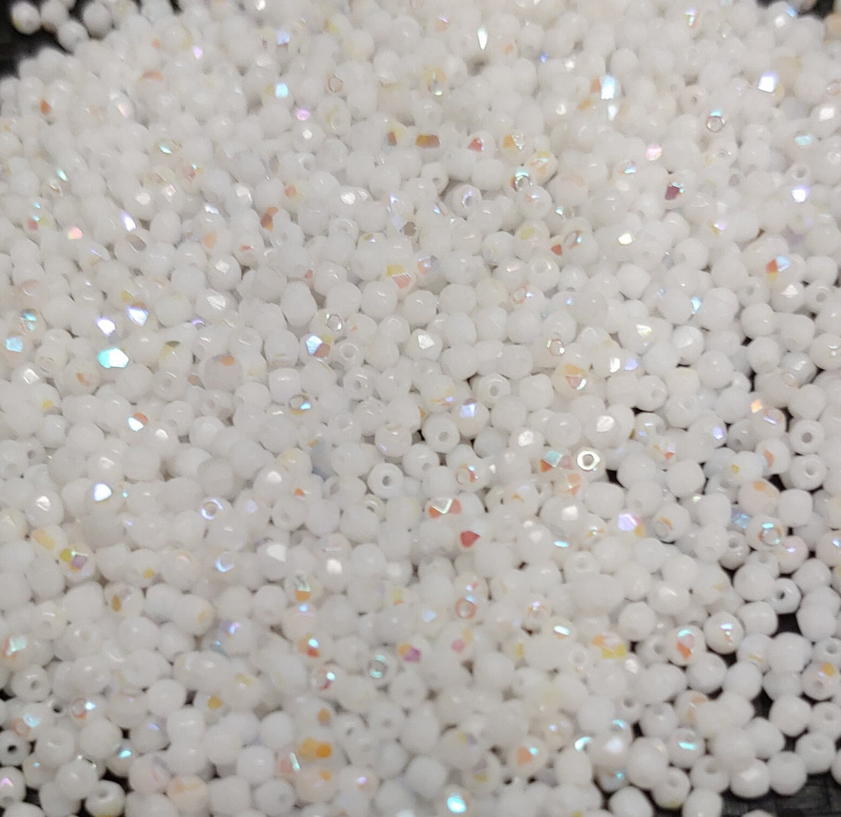 True 2MM Chalk White AB, Fire Polish, Czech Glass, 03000-28701-100 beads