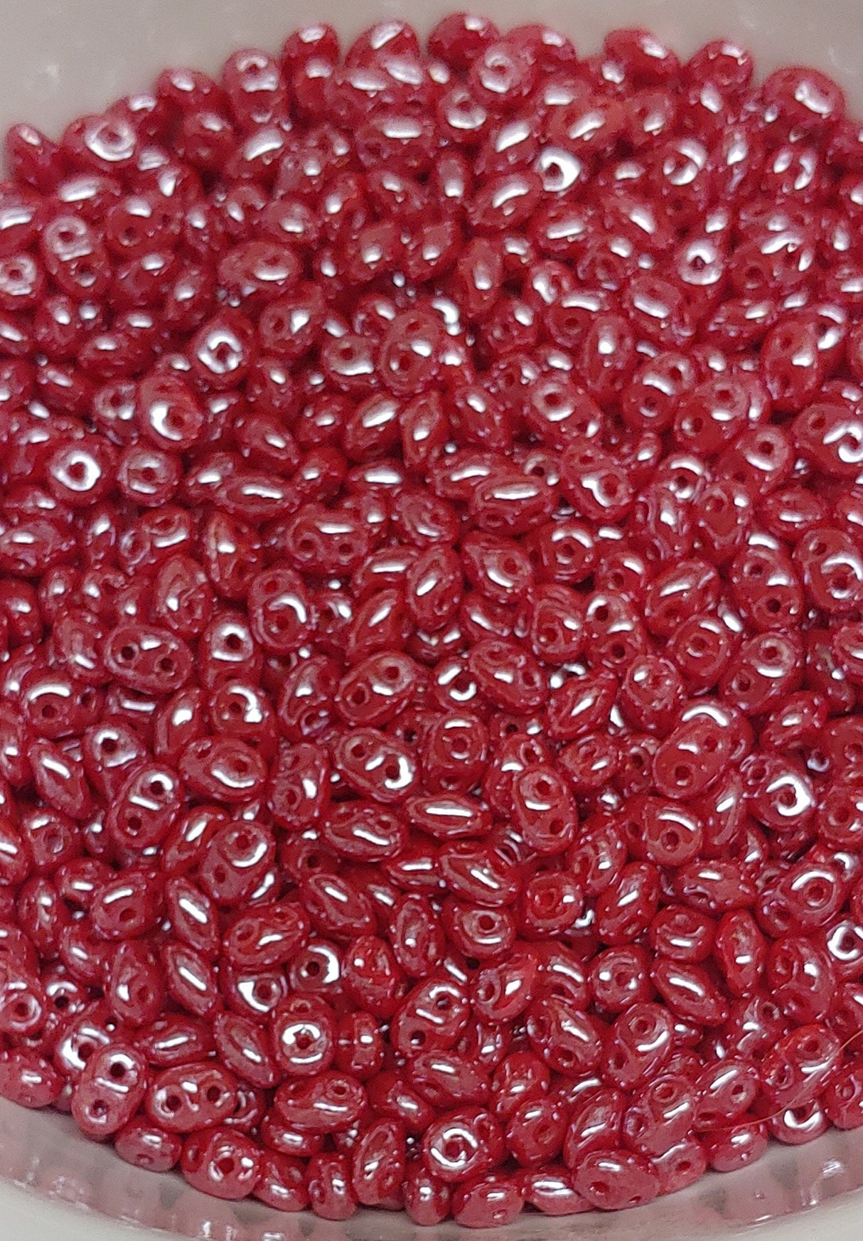 SuperDuo Cherry Luster, Czech Glass 2-Hole 2.5x5mm,L91250-14400-10 grams