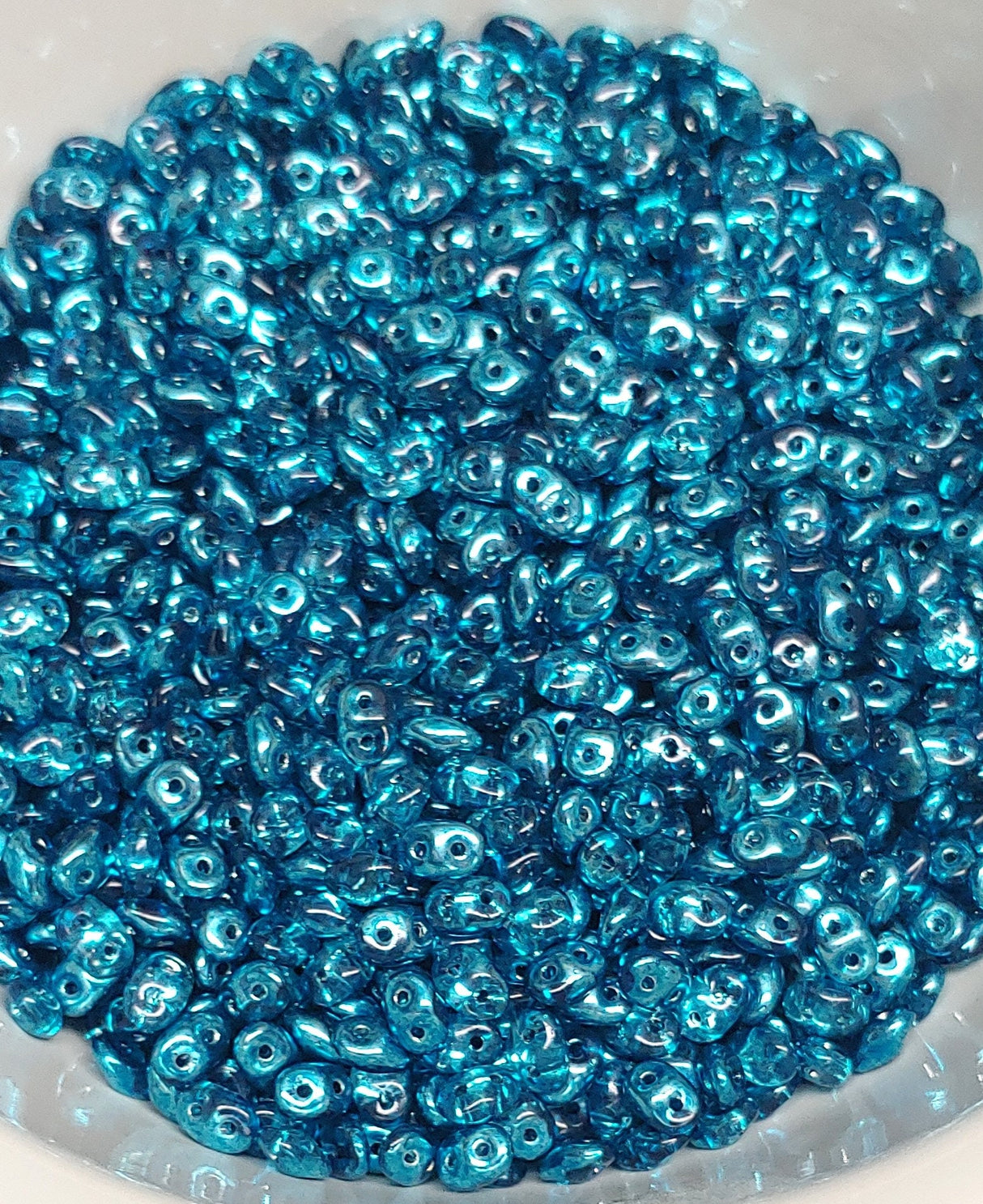 SuperDuo Turquoise Blue Mirror, 2-Hole 2.5x5mm Czech Glass, S25366-8 grams