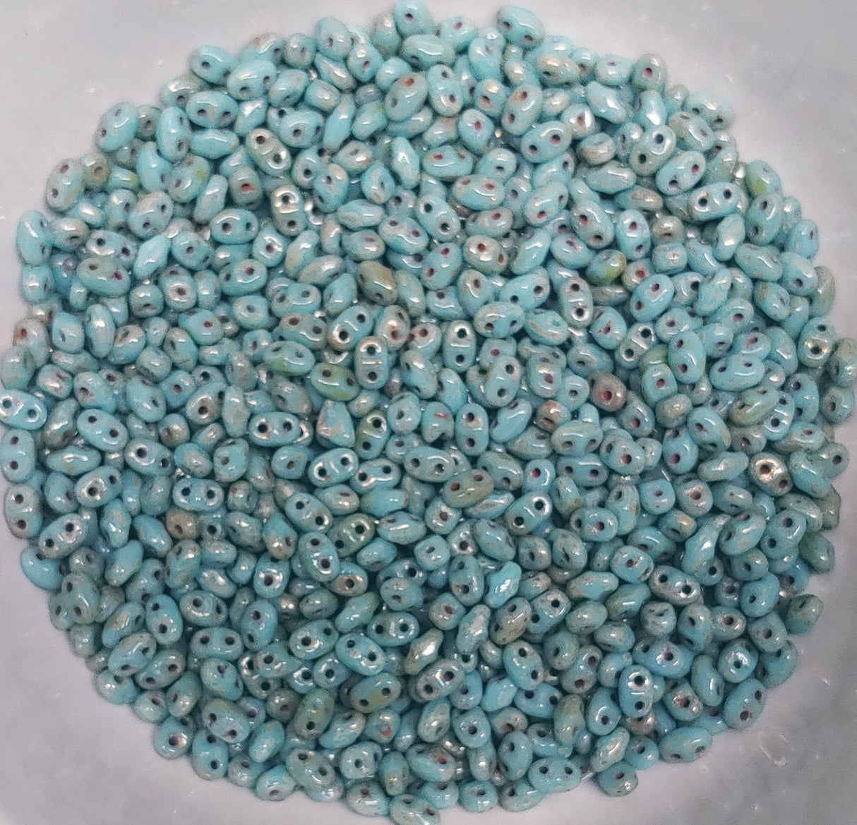 MiniDuo Blue Turquoise-Silver Picasso, 2-Hole 2x4MM Czech Glass, TE6303-10 Grams