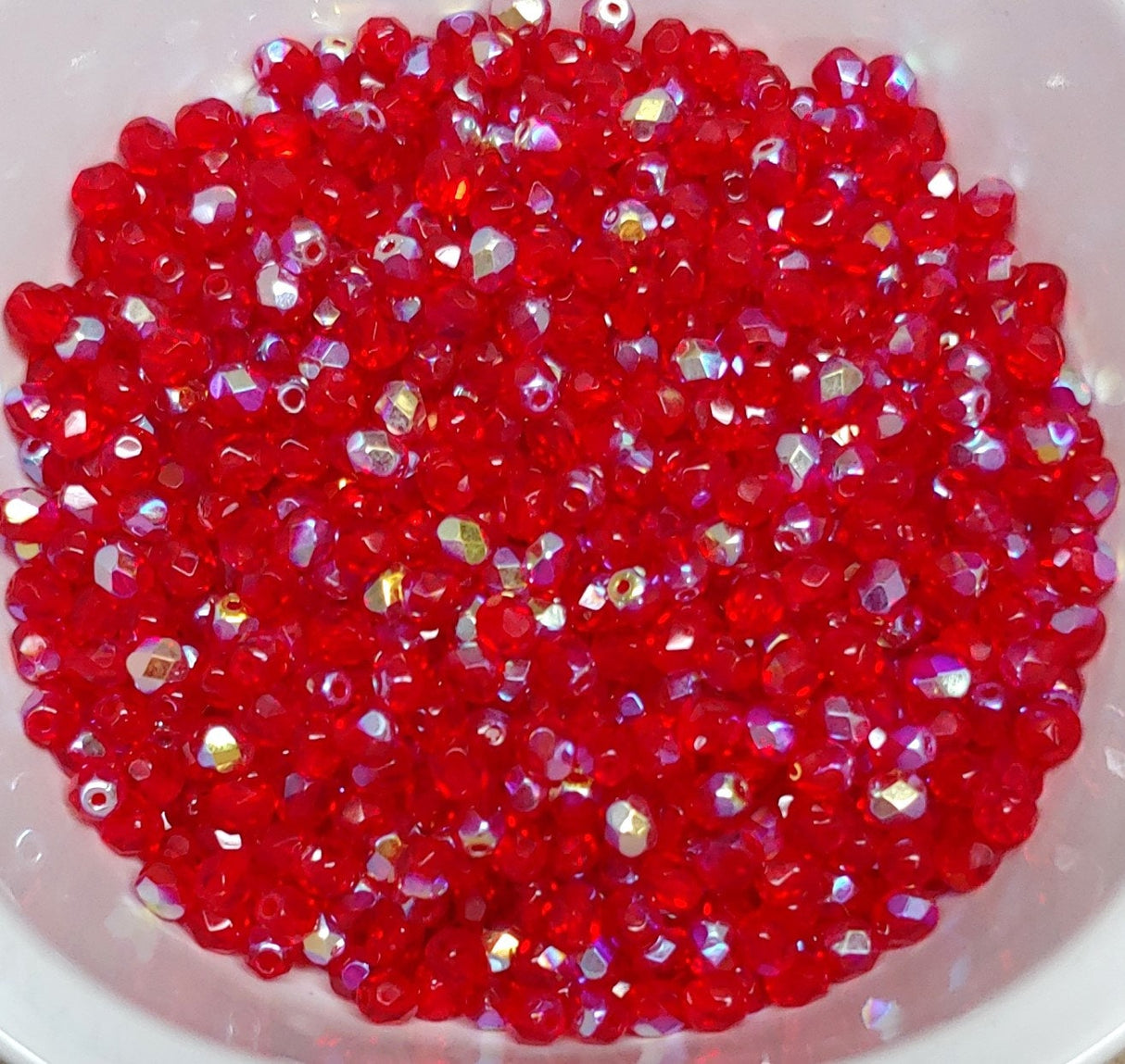 4mm Fire Polish Red AB, Czech glass faceted round bead, 90080-28701-50 beads