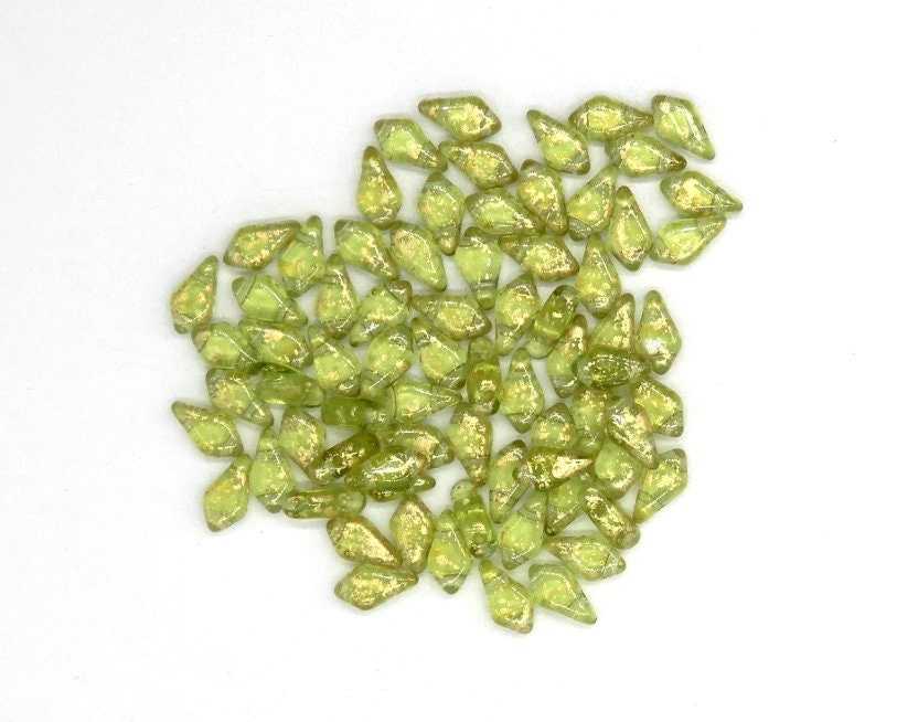 Last One...Kite Bead Gold Splash Olivine, 2-Hole Czech Glass 9x5mm, 50230-94401-45 Beads