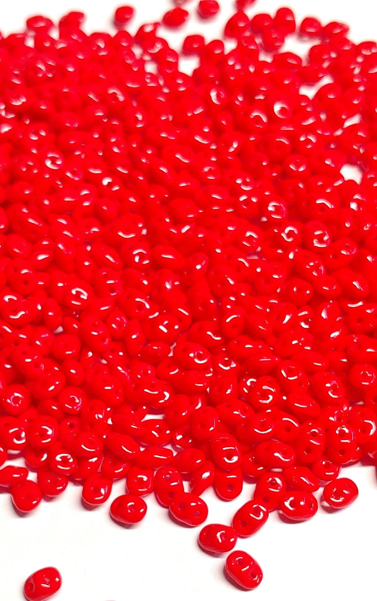 SuperDuo Opaque Coral Red, Czech Glass 2-hole bead 2.5mm x 5mm-93200, 10 grams