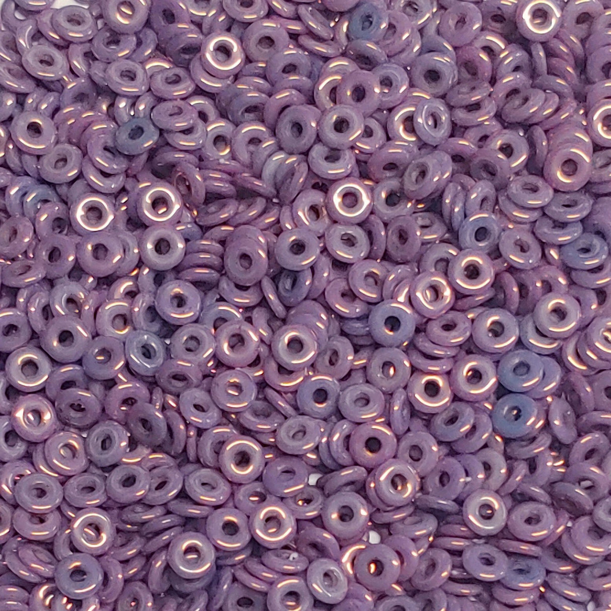 O Bead Chalk White Lila Vega Luster, 1X4MM Czech Glass 15726, 5 grams