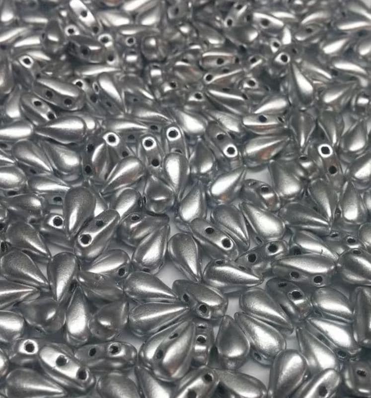 DropDuo Aluminum Silver, 2-Hole Czech Glass 3x6MM, 00030-01700-50 Beads