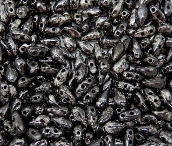 DropDuo Antique Chrome, 2-Hole Czech Glass 3x6MM, 18549-50 Beads