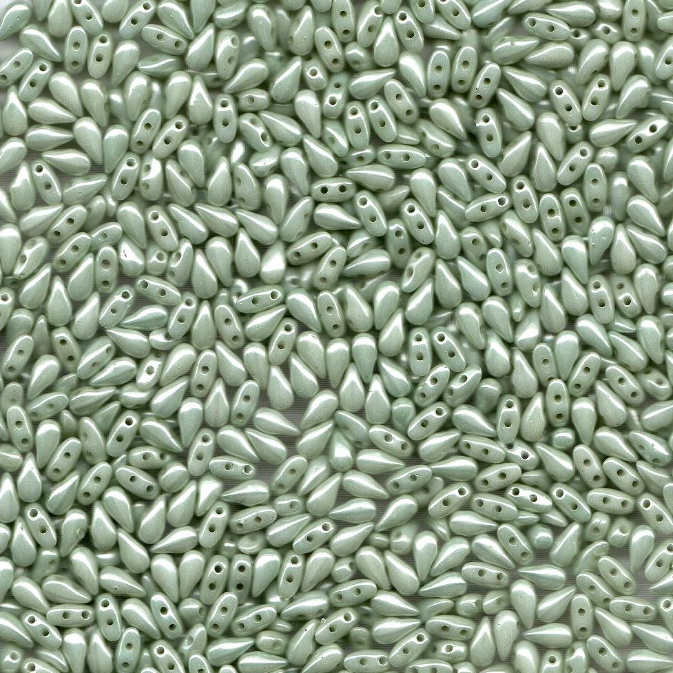 DropDuo Chalk White Mint Luster, 2-Hole Czech Glass 3x6MM, 14457-50 Beads