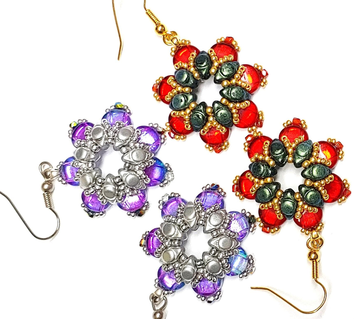 Simple Flower Earrings beading tutorial made by Queen City Bead, PDF digital download pattern
